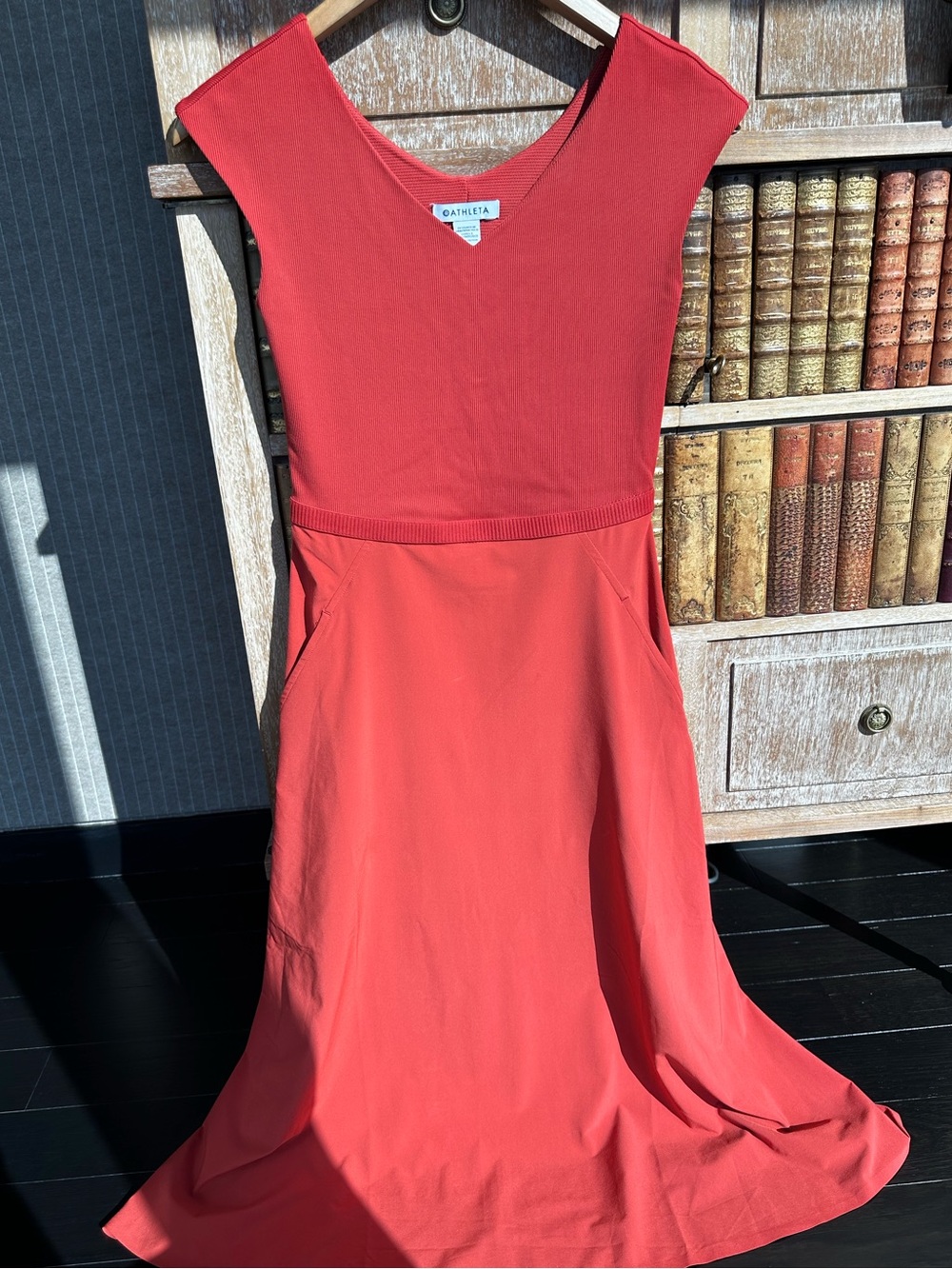 Athleta Red-Orange Maxi Cap-Sleeve A-Line Dress
